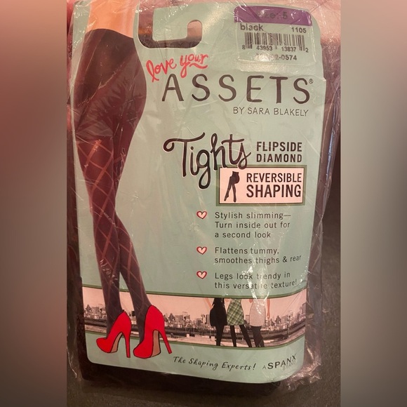Assets by Sara Blakely Flipside Diamond Reversible Shaping Tights Black Size 5 - Picture 2 of 5